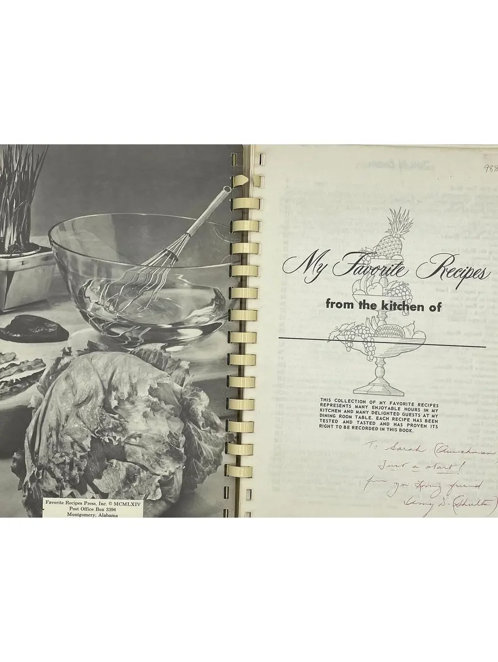 Vintage 1964 Cookbook: My Favorite Recipes, Spiral Bound Recipe Keeper